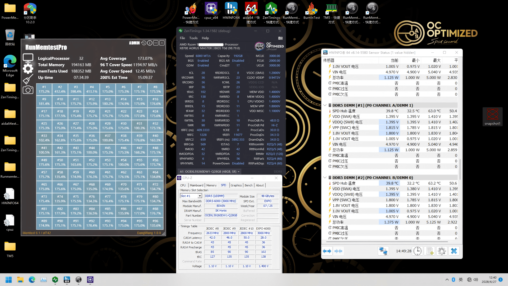 overclocking performance of biwin-dw100 ddr5 192 gb-memory
