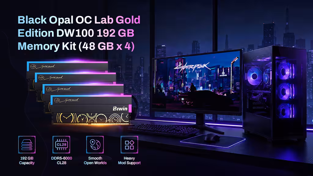 Biwin Black Opal OC Lab Gold Edition 192GB DDR5 kit is built for high-capacity, high-performance platforms.