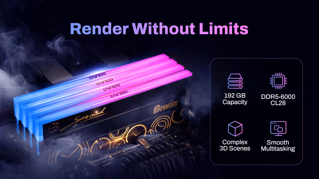 Biwin Black Opal OC Lab Gold Edition DDR5 192GB Kit Speed Up Blender Workflows with Extreme Memory Capacity